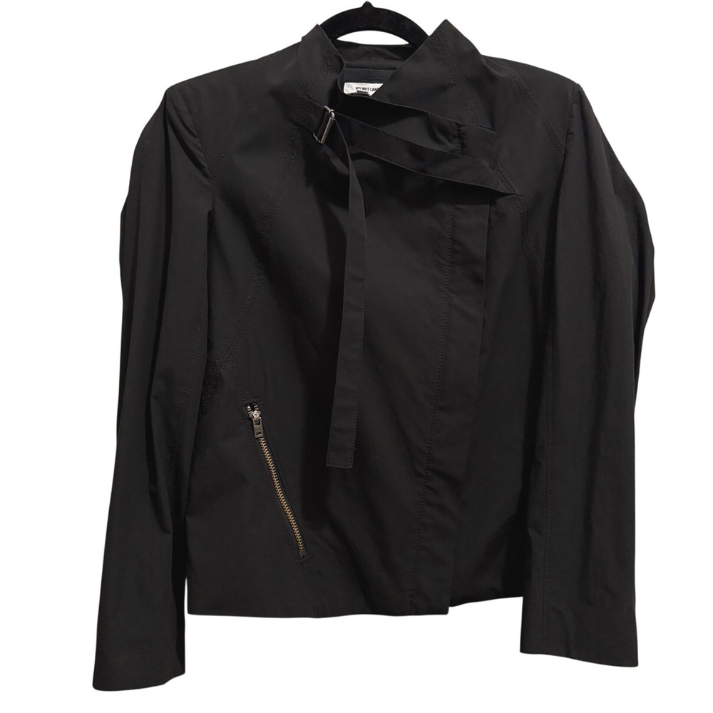 Helmut Lang 'Dent' Black Asymmetric Zip Moto Biker Jacket 100% Cotton Petite/S